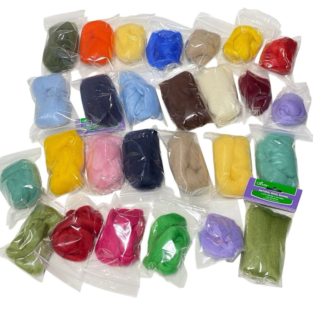 Clover Lot of 27 Fiber Wool Yarn Spinning Wool Roving for Needle Felting DIY